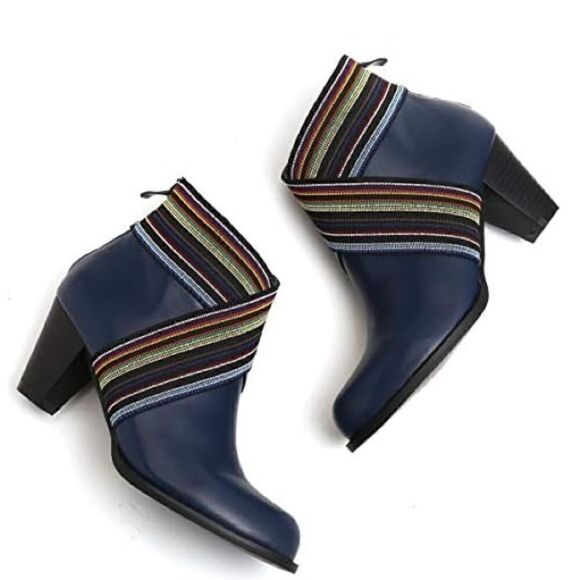 Women Comfy Pointed Toe Zipper Chunky High Heel Boots size 38/US 7.5 - Picture 15 of 15